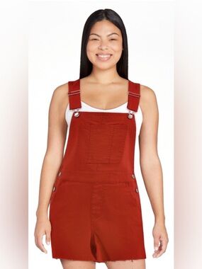 No Boundaries Women's Vibrant Red Denim Overall Shorts